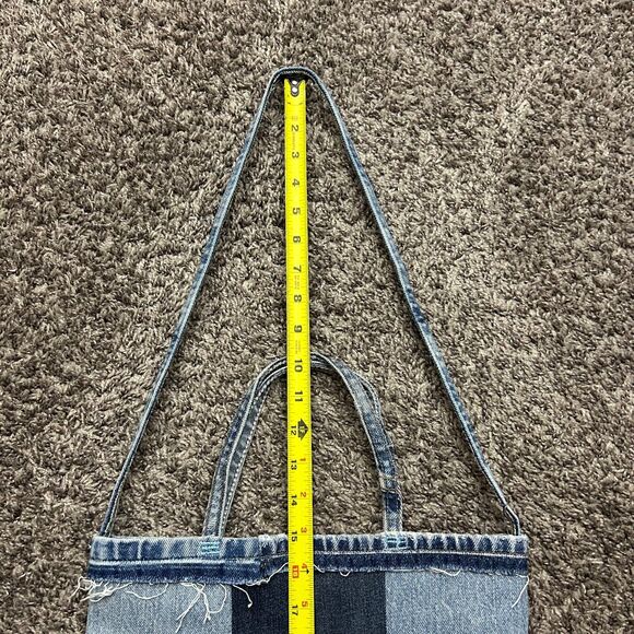 Handmade Denim Mini Bag Patchwork Tote Bag Vintage Jeans Faded Blue 3x10x12 - Picture 9 of 12